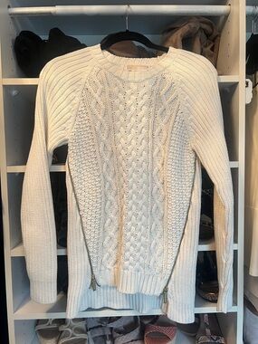 MICHAEL Michael Kors Cream Cable Knit Sweater with Gold Zippers